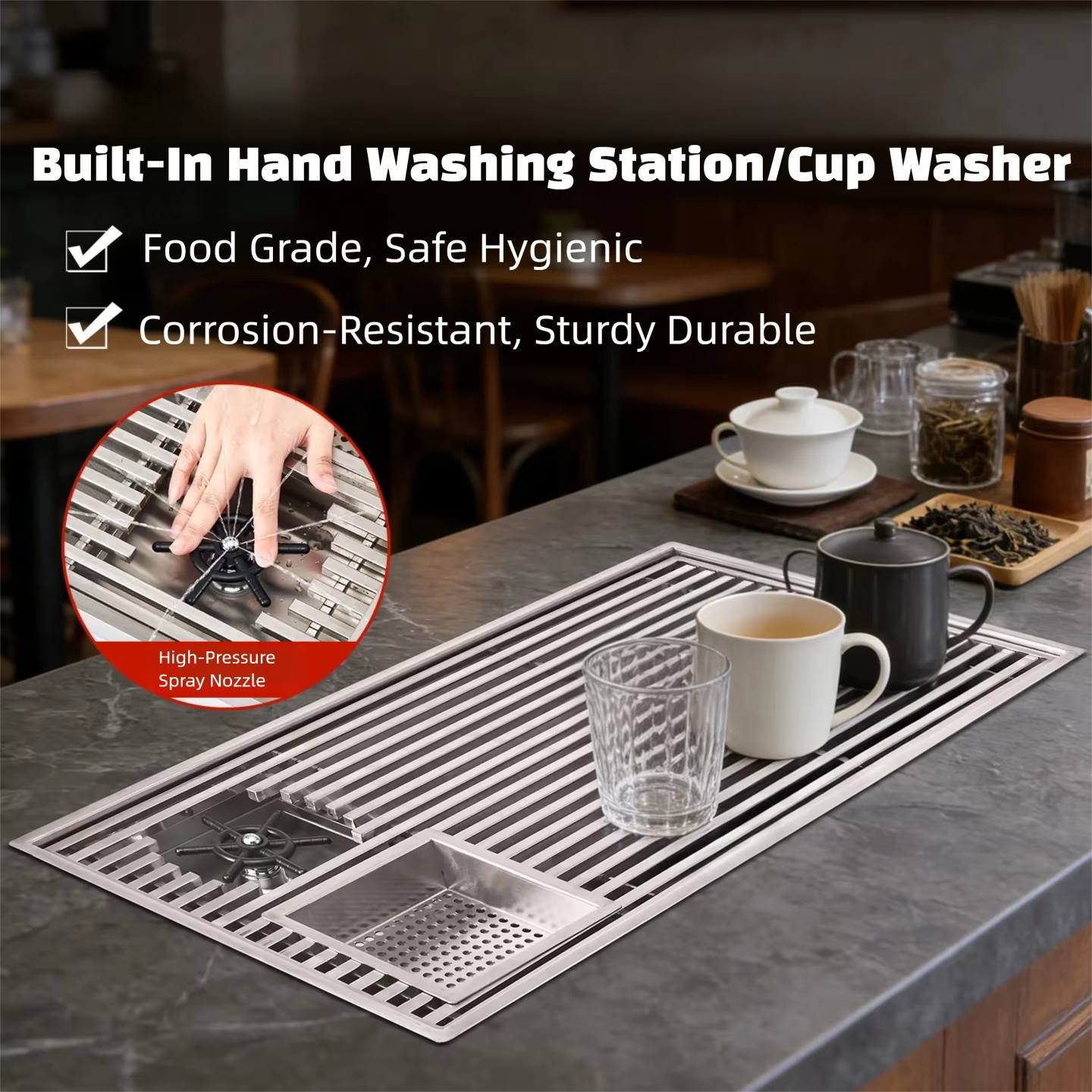 Home Bar And Counter - Modern Inset Tea Tray With Drain
