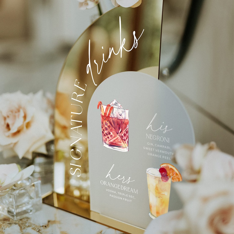 Cocktail Recipe Book - Gold Mirror Wedding Bar Menu Sign,Signature