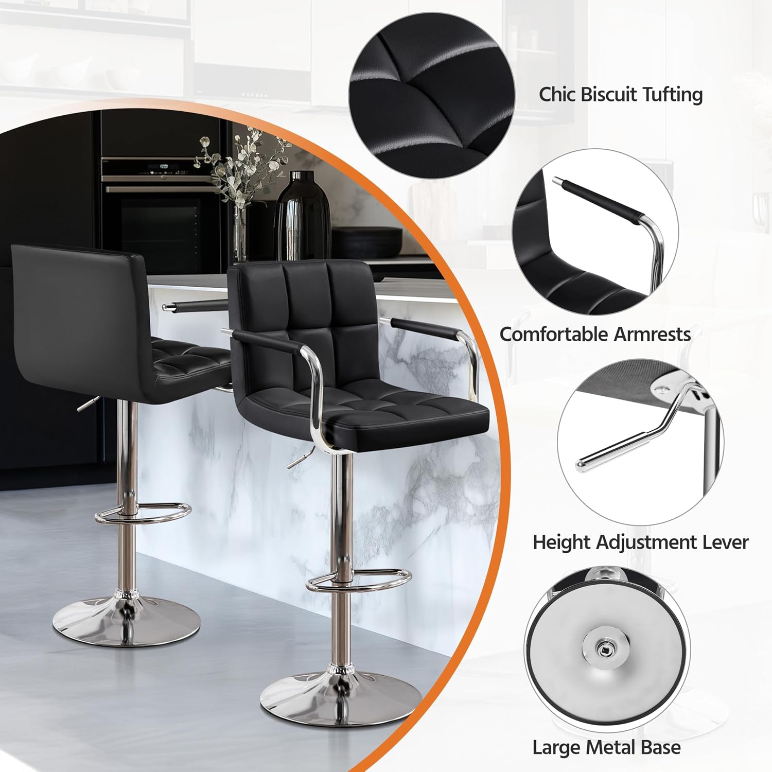 Bar Stools Set Of 2, PU Leathe - Home Bar Stools 评论和价格