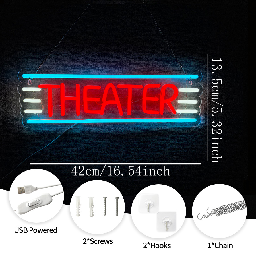 Theater Neon Sign For Wall Dec - Home Bar And Theater 评论和价格