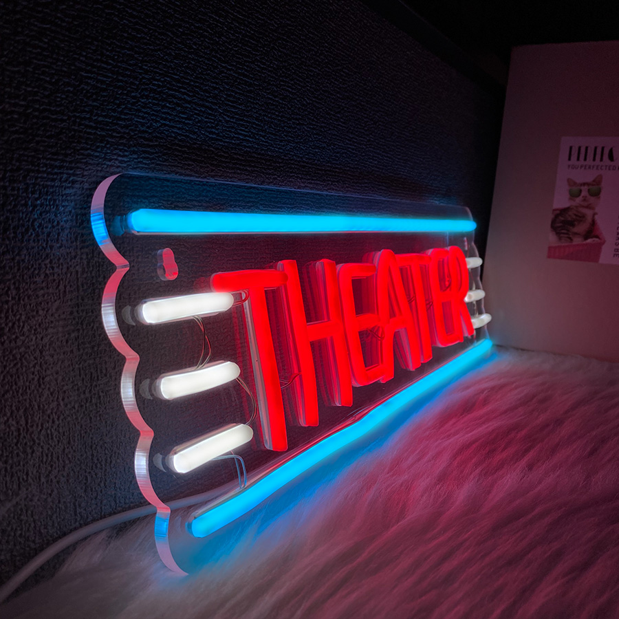 Theater Neon Sign For Wall Dec - Home Bar And Theater 评论和价格