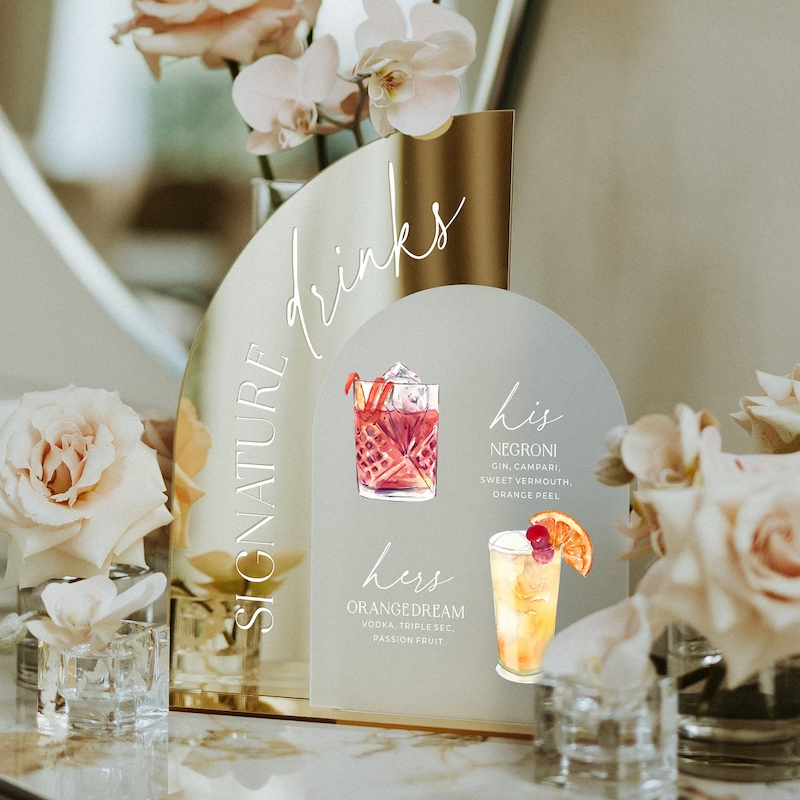Gold Mirror Wedding Bar Menu S - Cocktail Recipe Book 评论和价格